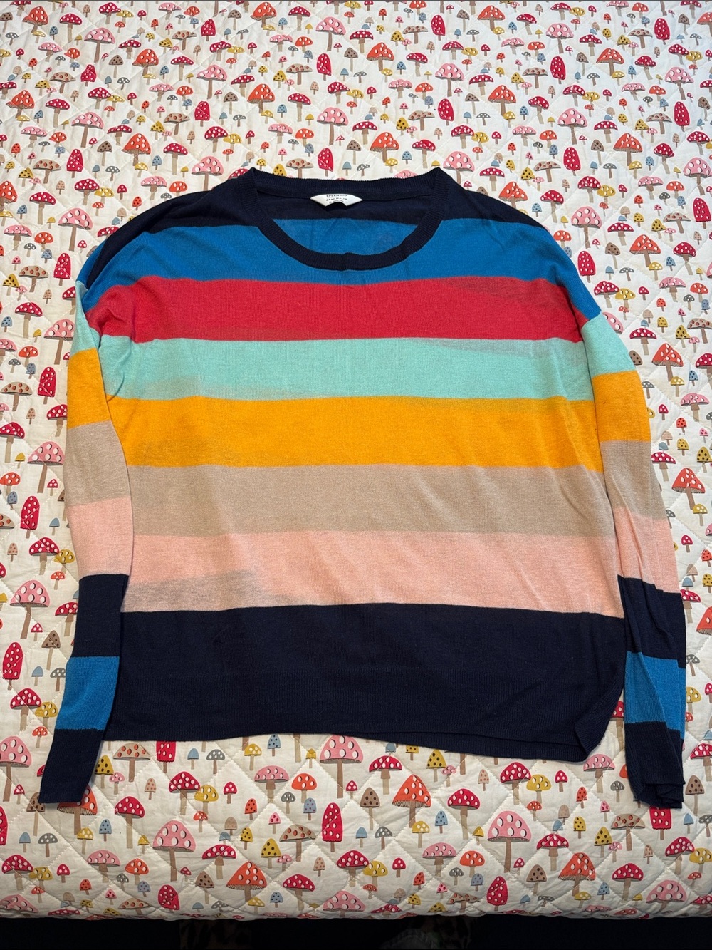 Splendid X Gray Malin Crewneck Sweater in Navy w: Bright Stripes womens xl